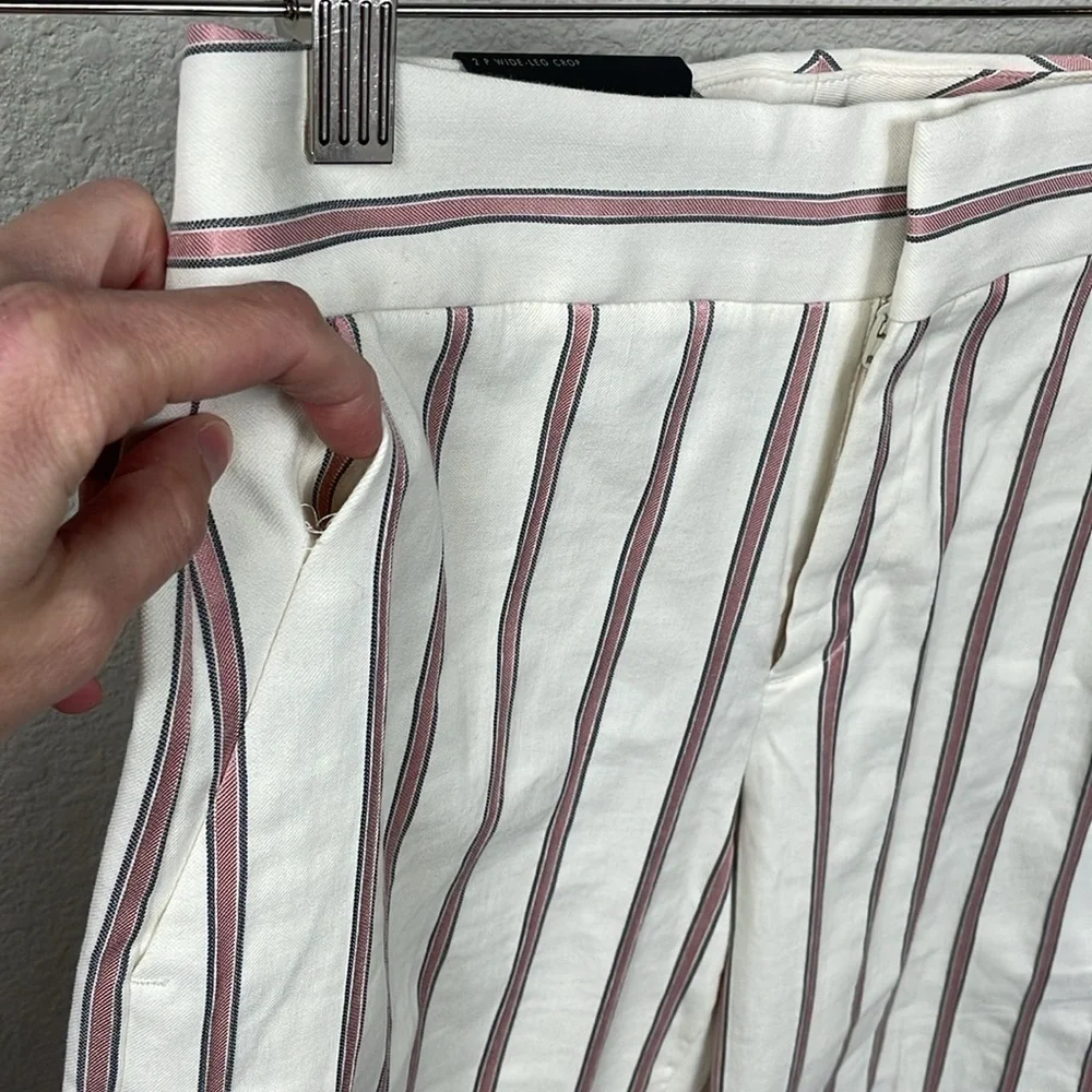 NWT Banana Republic High Rise Wide Leg Crop Pants Linen Blend White Red Stripe
